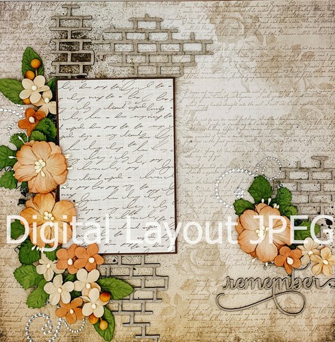 DIGITALES LAYOUT - Remember Brown Brick & Wildflowers Collage Sammelalbum Seite JPEG - Bild 2 von 5