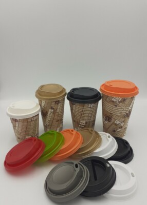 PAPIERTASSEN BEDRUCKTES GESCHIRR 8/12oz Kaffee Party Einweg DECKEL kalte heiße Getränke