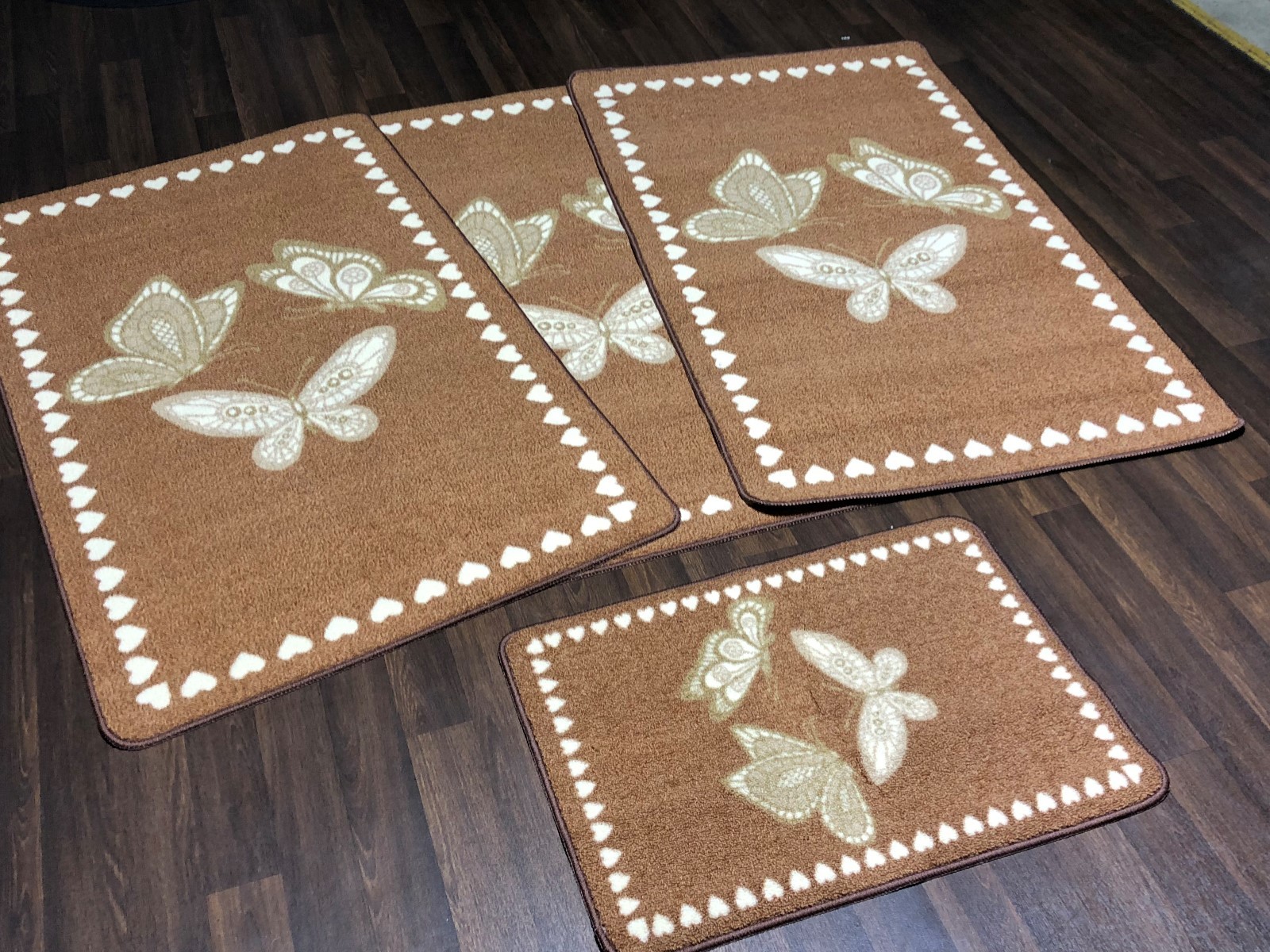 ROMANY WASHABLE MATS 4PC SET 2018 GYPSY NEW BUTTERFLY NON SLIP BROWN