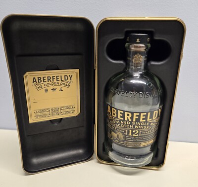 Aberfeldy 12 Yr Old Highland Single Malt Scotch Whisky Empty Bottle & Metal Box