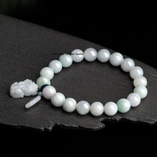 Real Grade A Natural White Green Jade Jadeite Pixiu Leaf Beads Bracelet
