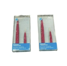 2 Packs Beauty 360 Dazzling Tweezer Duo Slant Point Tip Stainless Steel Pink