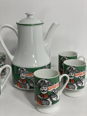 Vintage Roma Espresso Serving Pot & 4 Espresso cups & Creamer. Italy