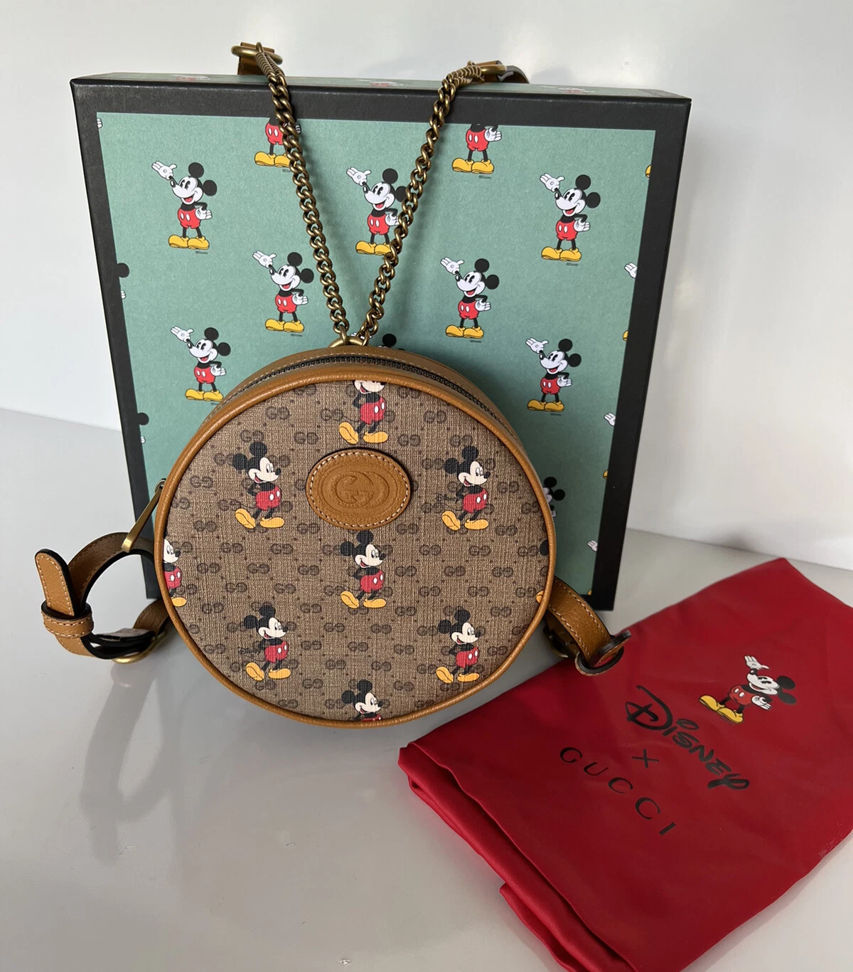 Sac à dos rond Gucci Disney Mickey GG mini toile édition limitée 603730 neuf avec étiquette