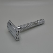 Classic Double Edge Safety Razor Shaving Butterfly Chrome Silver-Tone Metal