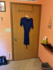 Daily Blue T-Shirt Dress Midi Woman's Tie Belt Stretch Knit BIN 6