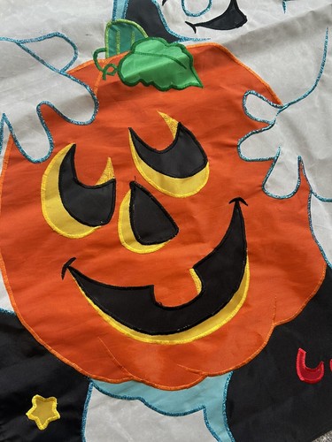 Vintage Halloween 42x27” Ghost Pumpkin Glitter Lawn Yard Garden Flag - Picture 8 of 9