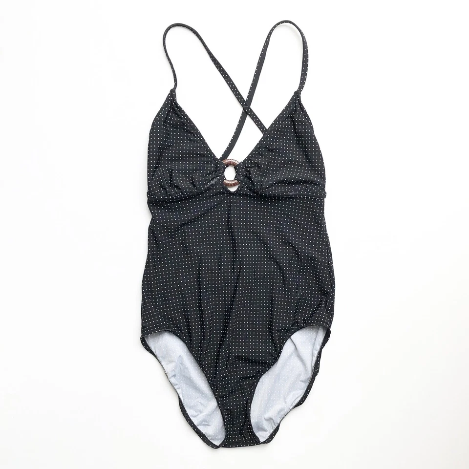 Traje de baño de una pieza vintage años 90 Y2K 2000 aro negro lunares espalda baja M L 10 Foto 2 de 4