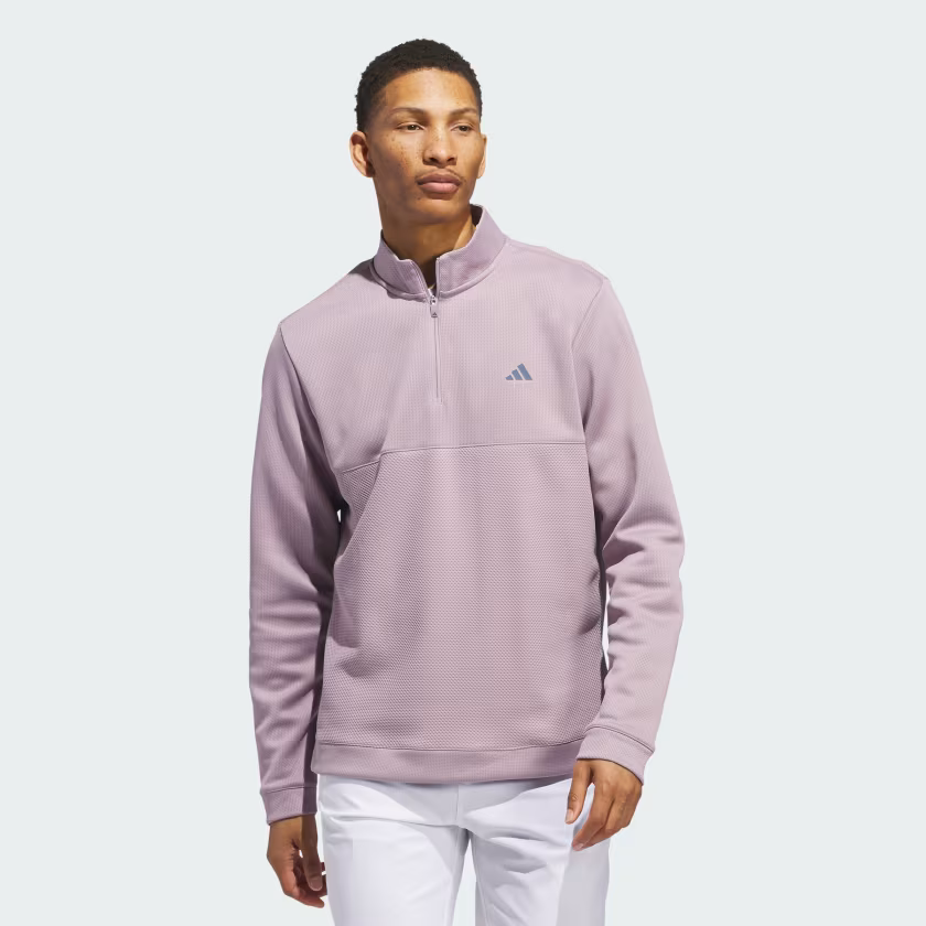 New Adidas Textured 1/4 Zip Preloved Fig Men's Medium New Adidas Textured 1/4 Zip Preloved Fig Men's Medium