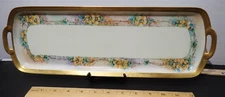 RS Germany Gold Handled Hand Painted Yellow Posies Vanity Tray 16.5" x 5.5" EXC