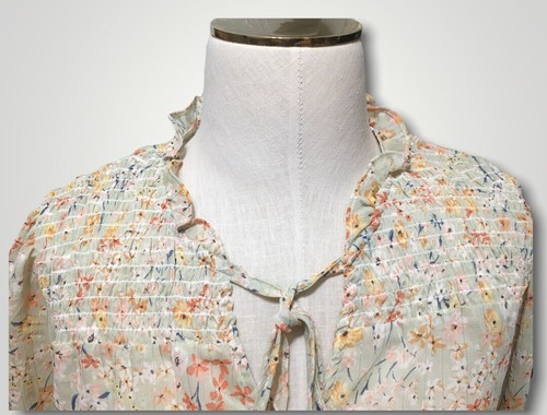 MEINE Damen transparente Blumen Bluse Large Sea Foam grün Goldfaden leicht - Bild 4 von 8