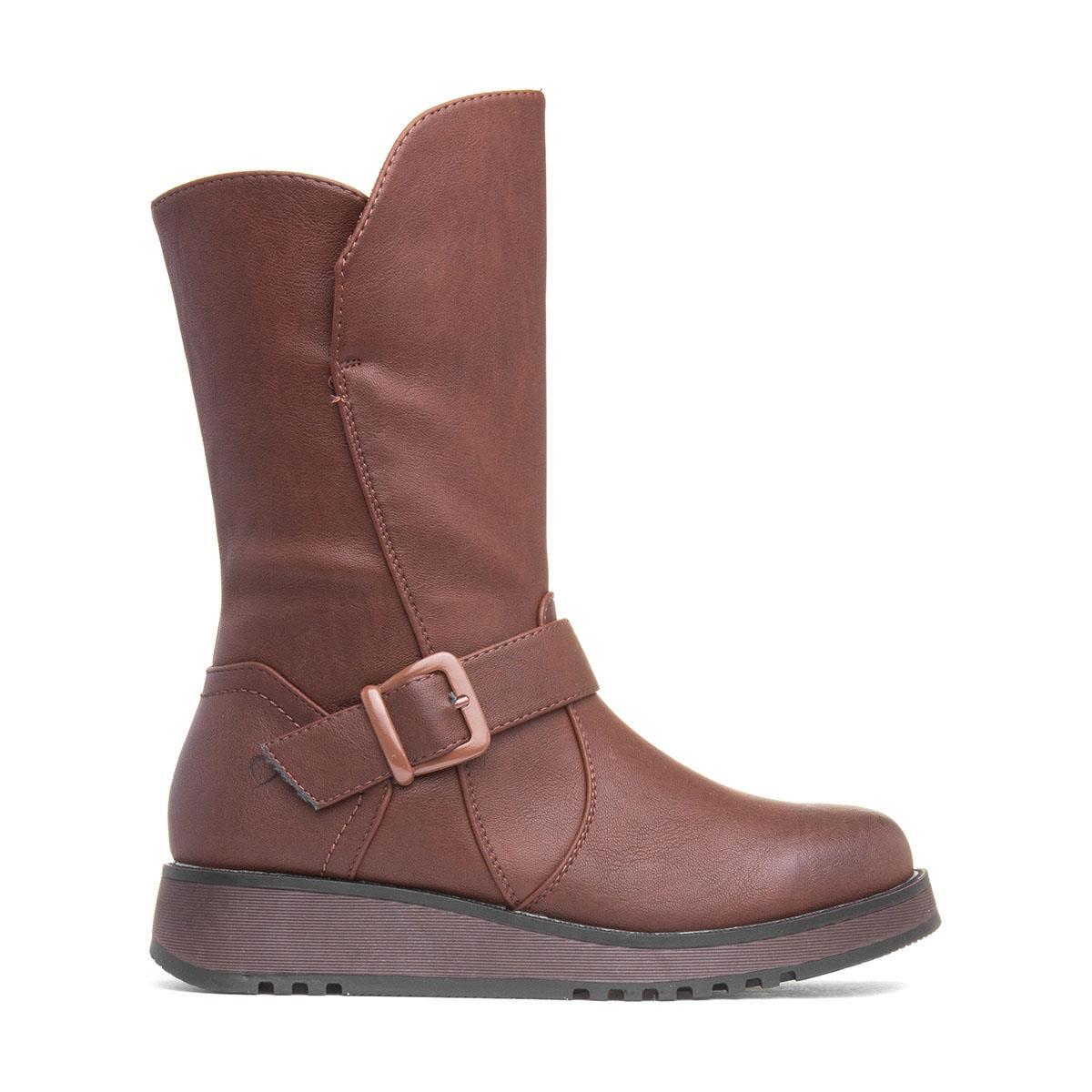 Heavenly Feet Womens Boots Brown Calf Zip Wedge Faux Fur Lined Maya SIZE