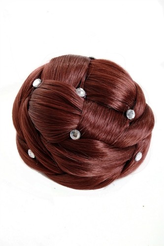 Bun Hair Bun Braided Rhinestone Red Brown Red Braun 35 JL-SZ01-35 - Picture 3 of 6
