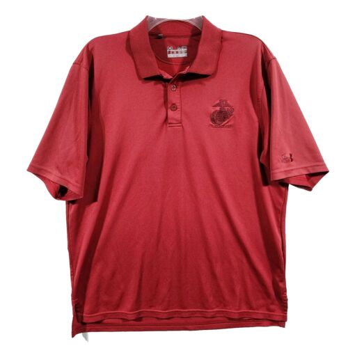 Men's Size Medium Loose Under Armour HeatGear Polo Shirt USMC Marine Corps Logo - Imagen 1 de 10