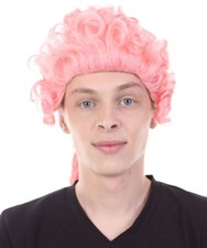 Pink Colonial Historical Gentry Judge Lawyer Wavy Curly Wig Cosplay Party HM-911