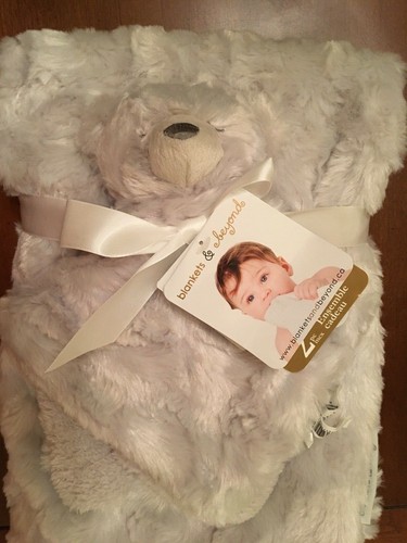Blanket Beyond Baby Security Blanket & Bear Set Oyster Gray Faux Fur Soft Silky  - Picture 1 of 6
