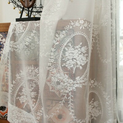 Rococo Embroidery Lace Fabric for Curtain Pelmets Net Voile Flower Panel Sheer