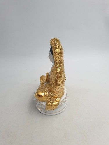 VINTAGE CHINESISCHE KWAN-YIN GUAN YIN GÖTTIN GOLD PERLEN SITZEND AUF LOTUS FIGUR - Bild 6 von 12