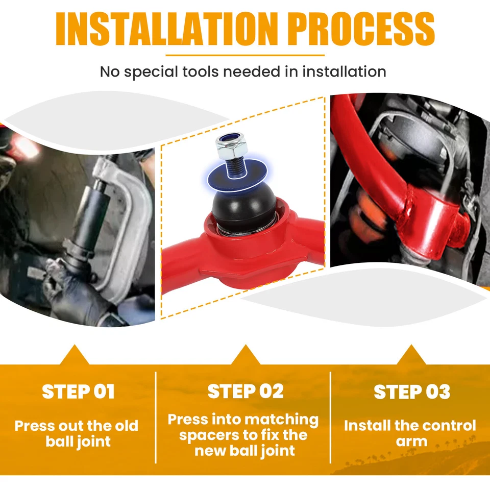 2-4" Lift Red Upper Control Arms For Toyota 4runner 96-02 For Tacoma 1995-2004 - Image 4 of 4