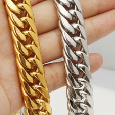 16/20mm Men Gold Plated Stainless Steel Curb Cuban Link Chain Necklace Jewelry