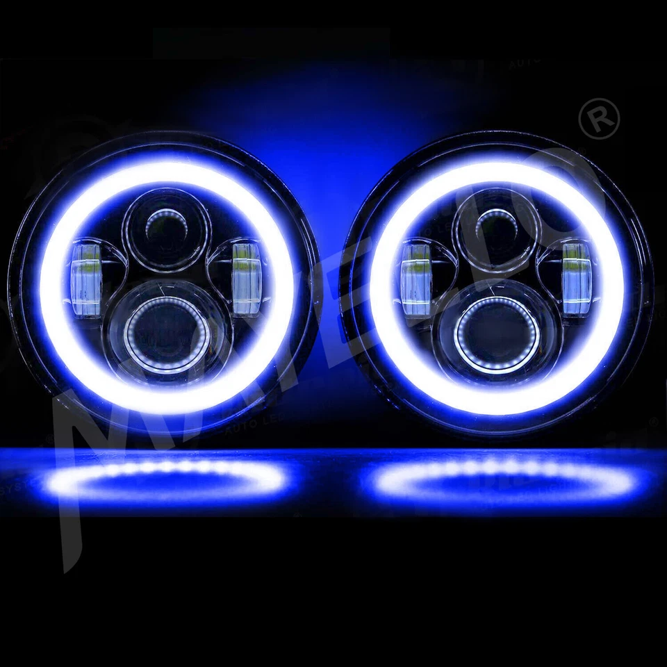 2X 7" Inch Round LED Headlights w/Turn Signal Blue DRL For Ford Mustang GT Coupe - Image 2 of 4