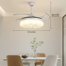 42 Inch LED Arcs Shape 4 Blades Retractable Ceiling Fan w/ Lights Remote Control