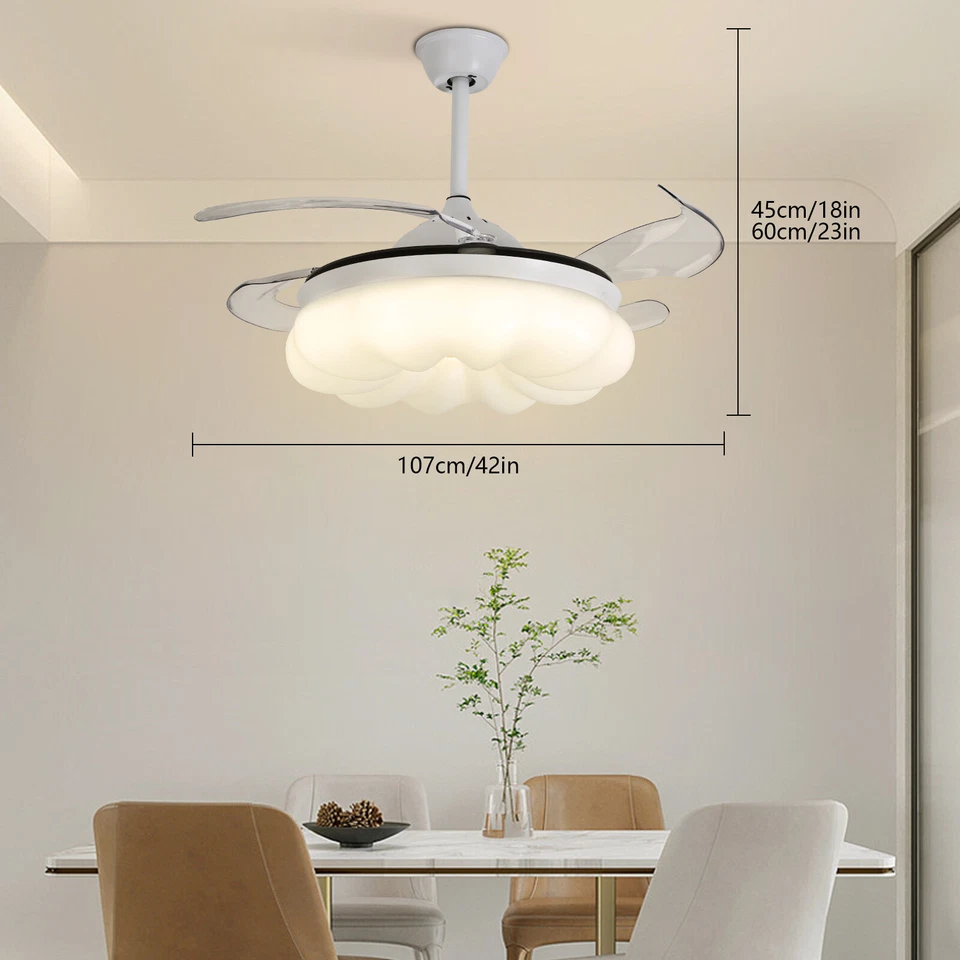 42In LED Arcs Cloud Shape 4 Blades Retractable Ceiling Fan Light+Remote Control - Image 2 of 4