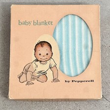 Vintage Pepperell Baby Crib Blanket Reversible Pink Satin Trim Green Stripes