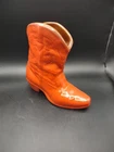Vintage Frankoma Pottery Red Orange Wall Pocket Cowboy Boot Planter Vase #133