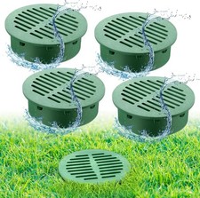 4 Pack 6" Round Drainage Grate Cover - Green Plastic Yard Drain Pipe Lid
