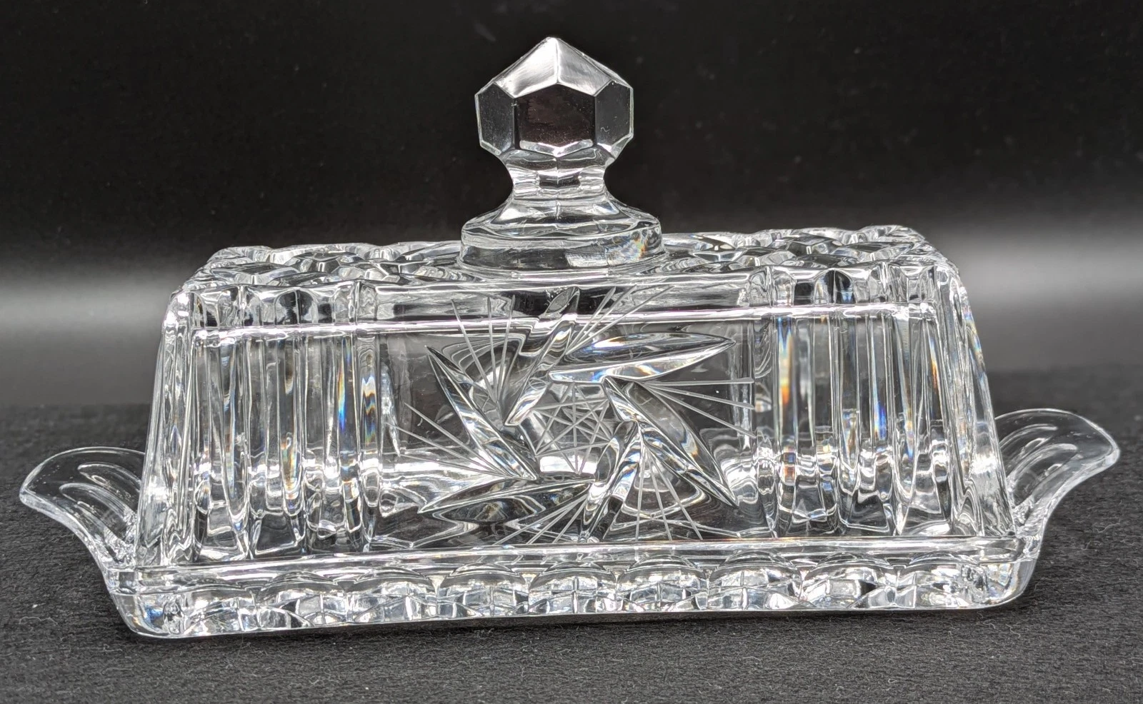 American Cut Glass Juliette Pattern Lidded Butter Dish Hobstar