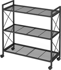 SONGMICS 3-Tier Metal Shelving Unit on Wheels, Mesh Storage Rack with X Side