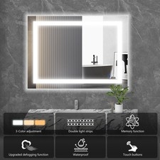 LED Light Mirror Anti-Fog Dimmable Memory Function Bathroom Wall Vanity Mirrors