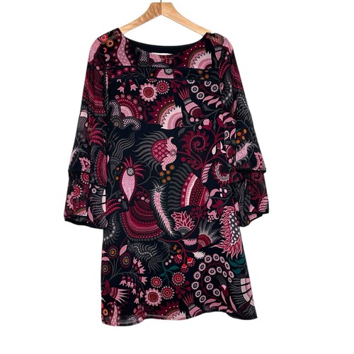 LOFT Dress Womens S Pink Floral Mini Shift Long Bell Sleeve Pullover Boho - Picture 2 of 7