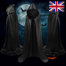 Adult Hooded Cloak Cape Long Black Robe Vampire Witch Cosplay Costume Halloween
