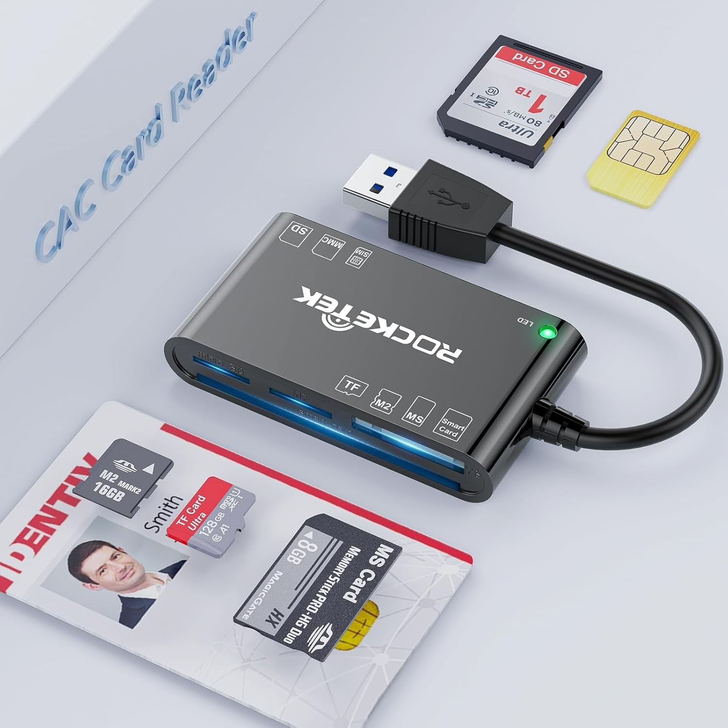Lecteur Dnie électronique USB-A noir compact avec fente pour carte à puce DNI