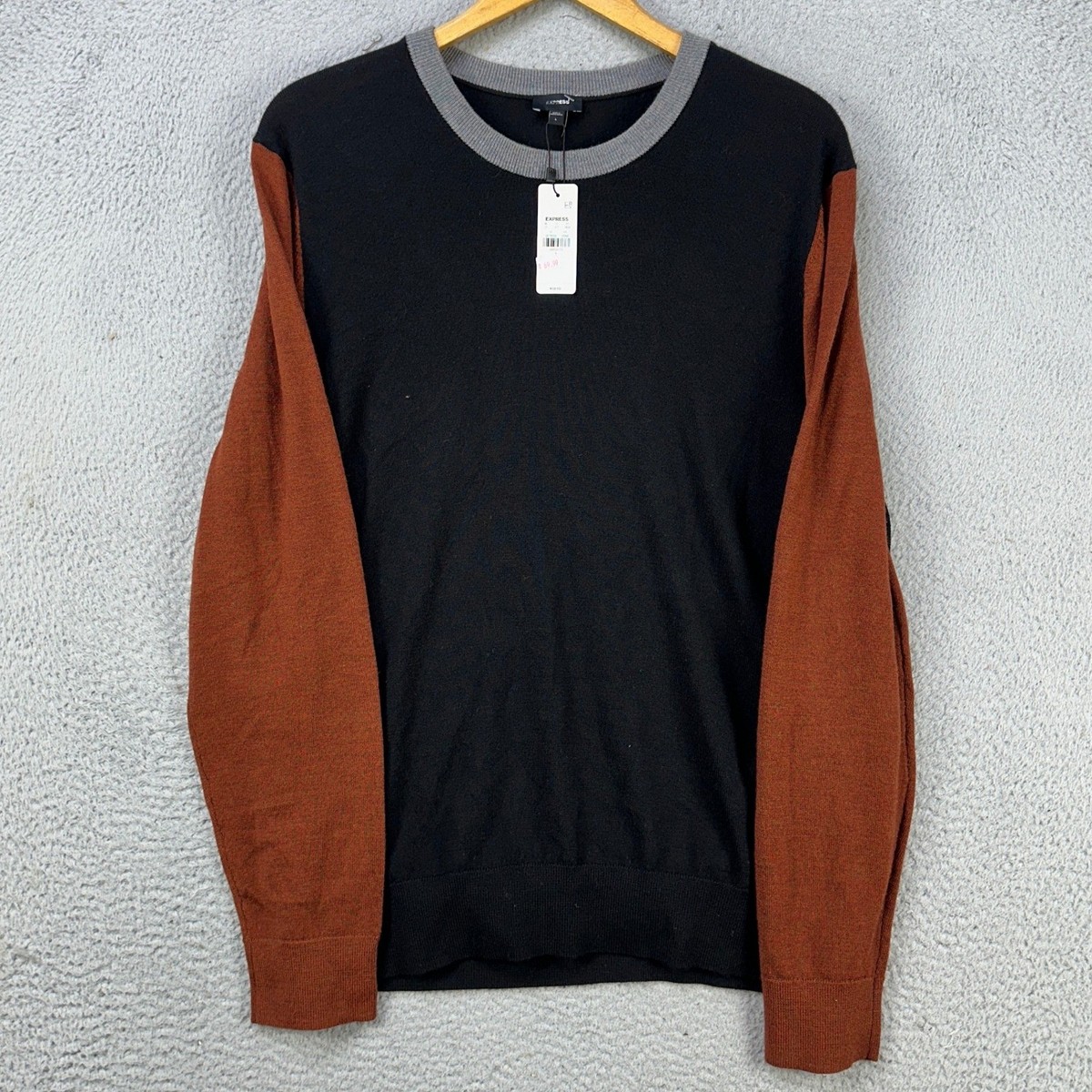 Express Adult Mens Crewneck Sweater Large Black Brown Colorblock