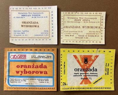 Lot of 4 Vintage Oranzada Labels from Poland, see description below