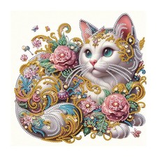 Diamond Painting Kits for Adults Exquisite Floral Cat, 5D Full Drill Diamond Art