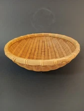 Asian Winnowing Basket Split Bamboo 11.5" Tight Weave Fruit Boho Large Round