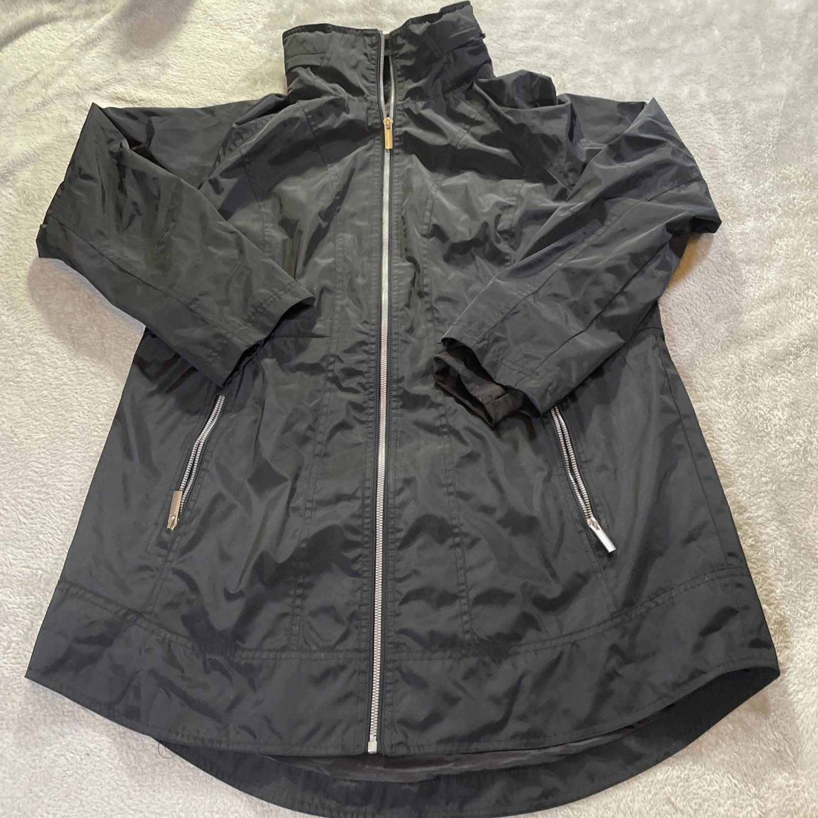 Calvin Klein Windbreaker Jacket Mens M Black Reflective Pockets Full Zip No Hood