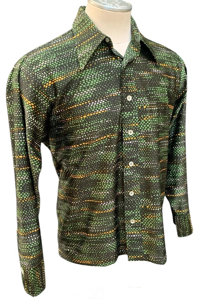 Camisa Disco KENNETH JAY LANE Vintage Mediados de los 70 Qiana Nylon LS - Talla XL - EE. UU. Foto 2 de 4