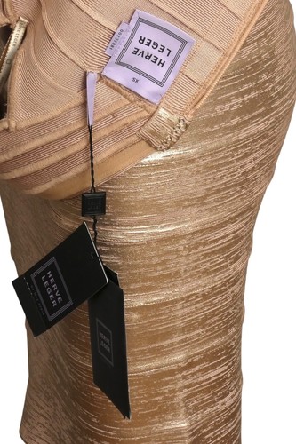 HERVE LEGER- NWT Metallic Gold Bandage Knit Mini Dress, Size XS - Picture 6 of 6