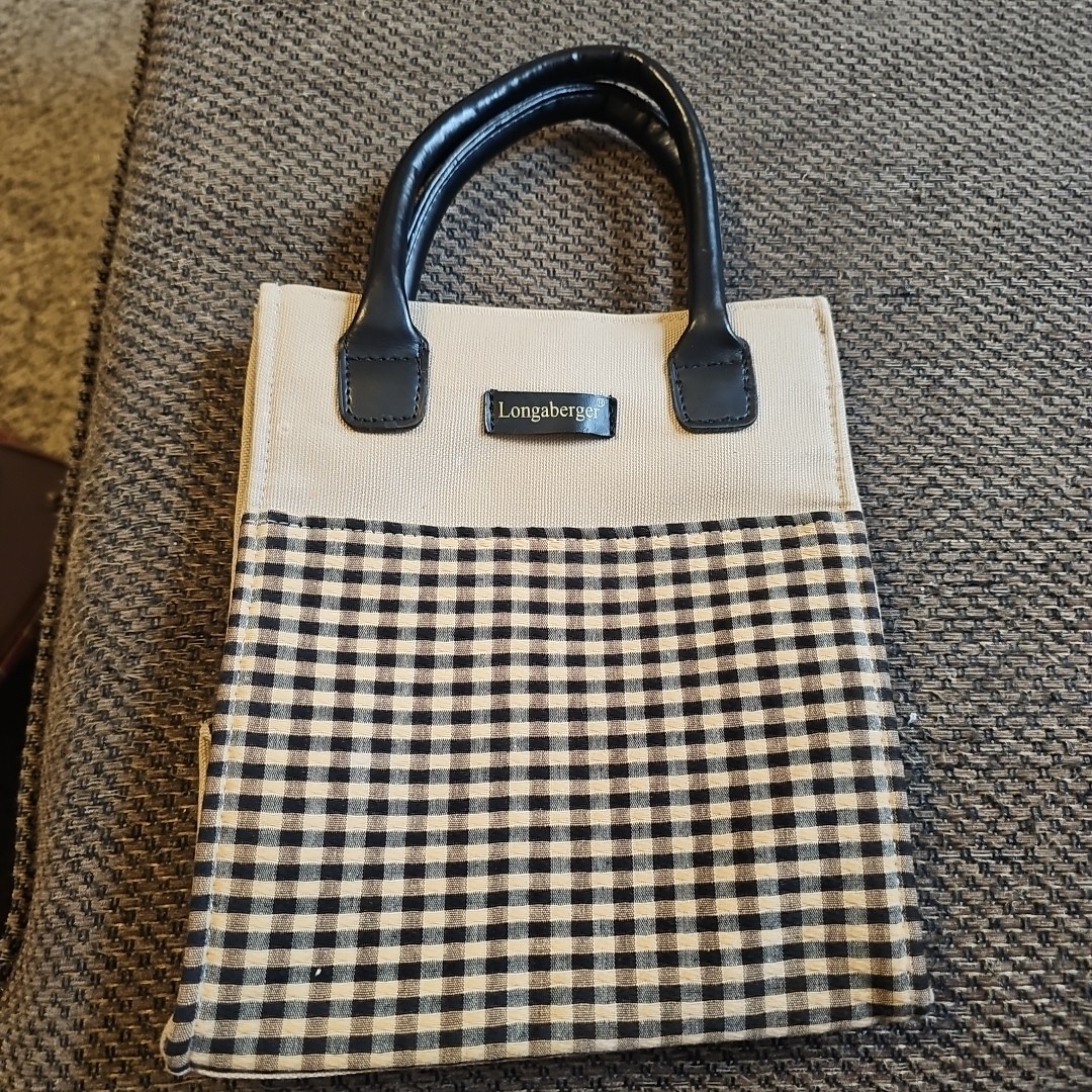 Longaberger Tote Bag Womens Small Tan Black Gingham Check Canvas