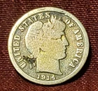 1914-P Barber Dime 90% Silver, Free Shipping