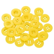 30pcs 24L Sewing Buttons 5/8" Resin Round Flat 4-Hole Craft Buttons, Yellow