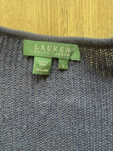 Lauren Ralph Lauren 100% Linen Peplum Cardigan Sweater Ruffle Blue Women’s Sz L - Picture 3 of 7