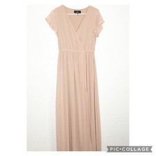Lulus Lost In The Moment blush faux wrap front high slit maxi dress size Small