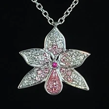 Swarovski SCS 2013 Orchid Pendant Swan Pink And White Crystals, Silver Chain