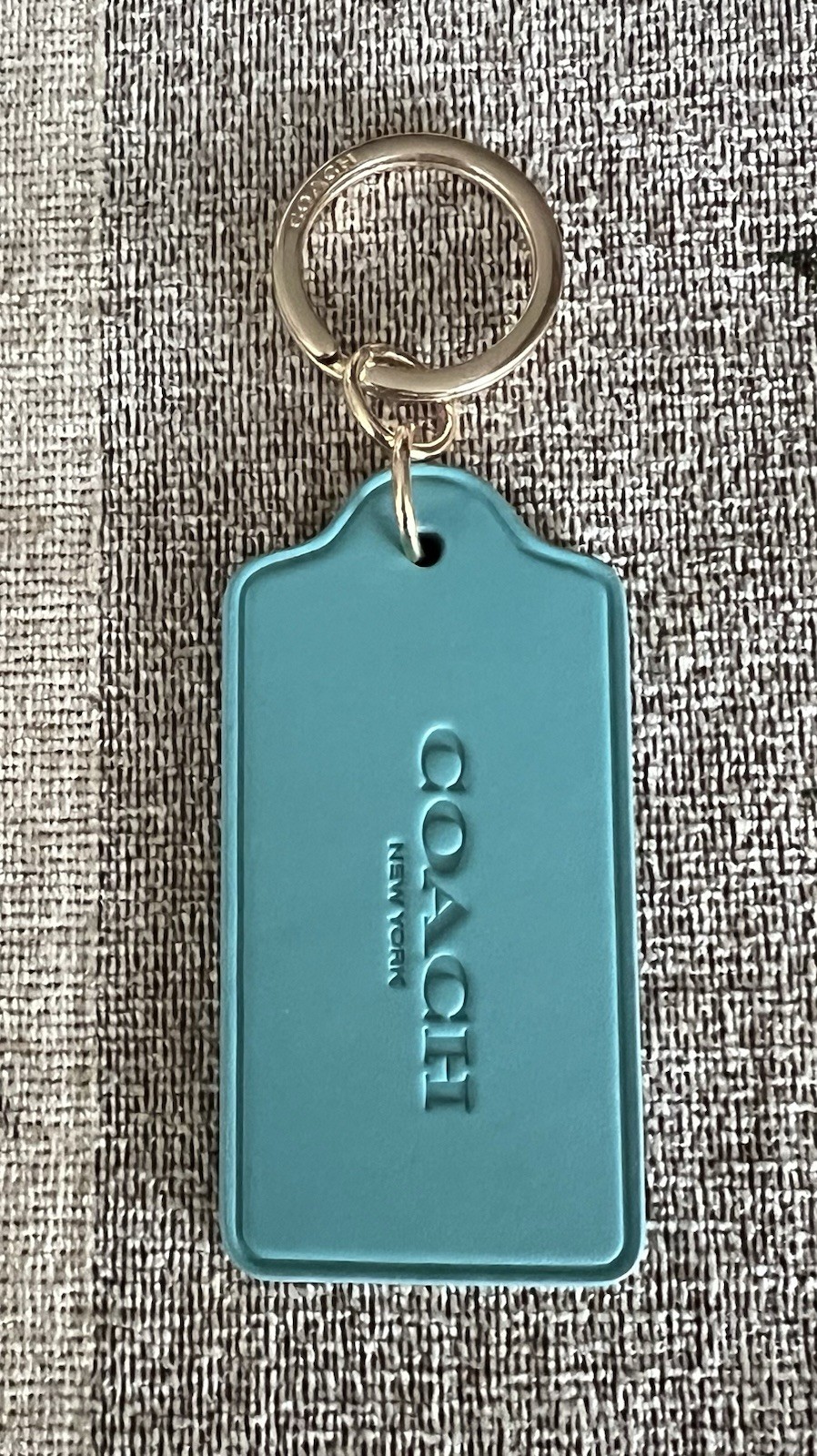 Genuine Coach 3.5 Aqua Leather Hangtag Keychain Fob Gold New with Tags